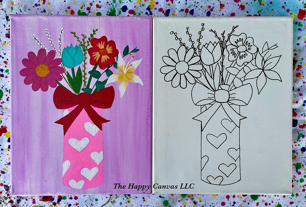 Paint & Sip at Home Kit/ Adult Pre Drawn Canvas/ DIY Paint Party